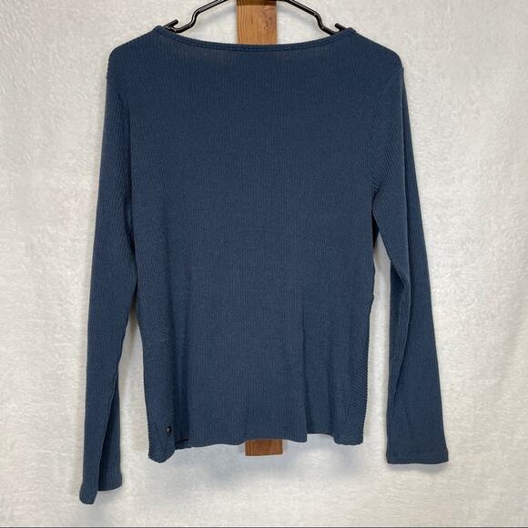 Zella Dark Blue Ribbed Long Sleeve Twist Front Sweater Size L - Picture 5 of 11